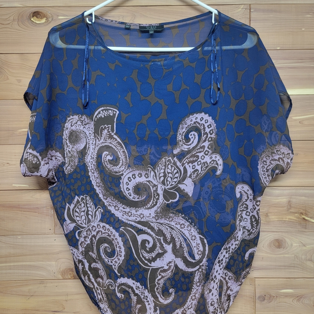 Guess Blue and Beige Paisley Blouse